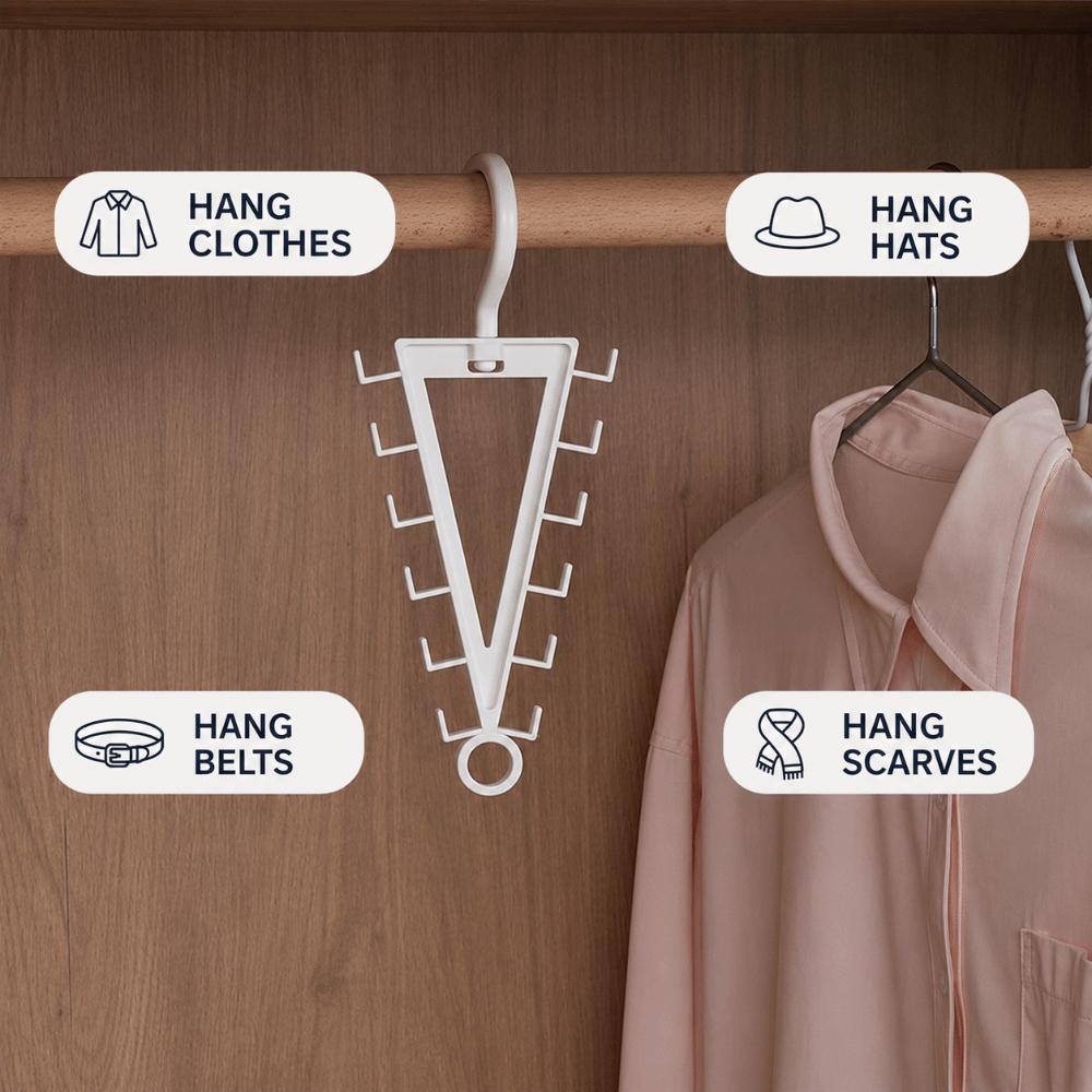 Wall Mounted V Shaped Hanger Rotatable Hat Rack New Multi Hook Organizer  for Wardrobe