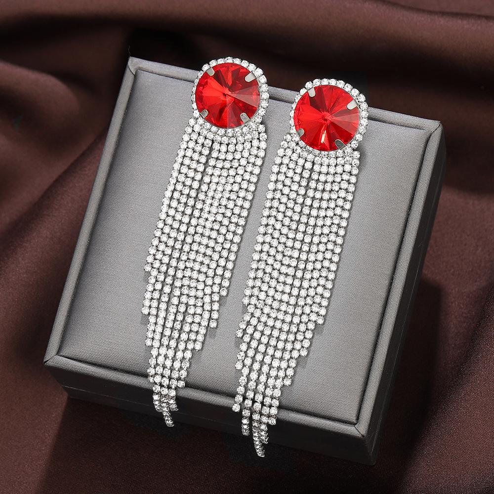 Exaggerated Wind Diamond-Set Fringed Earrings, High-End Niche Design, Exquisite Earrings, Personalized Long Earrings