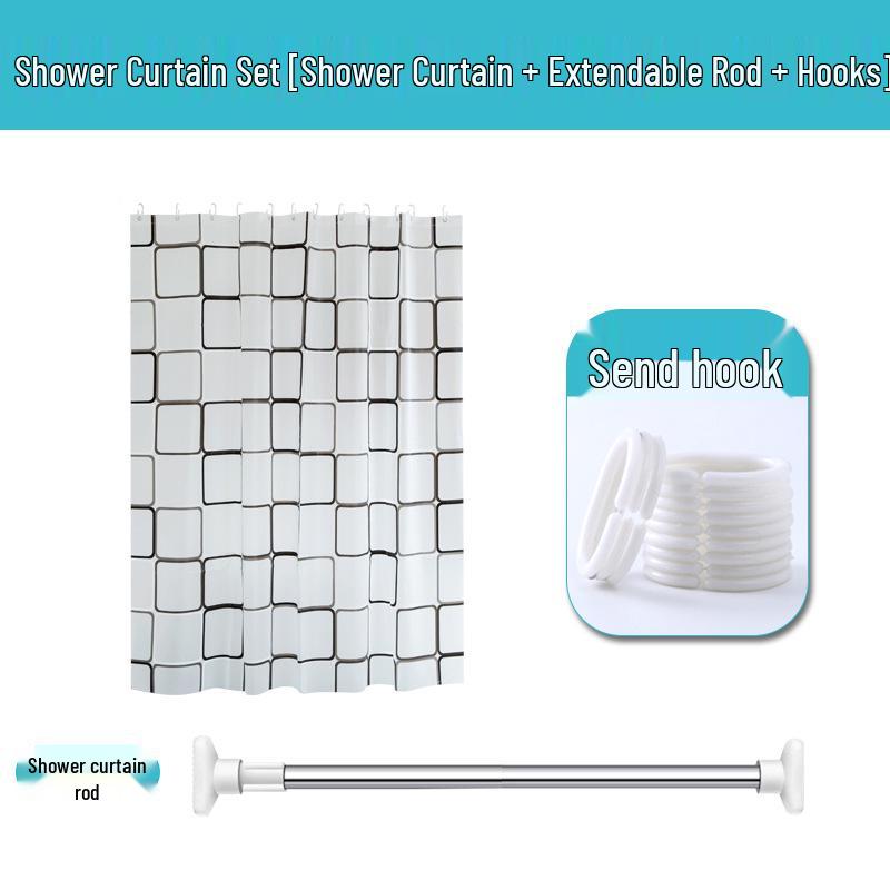 PEVA Vodotěsný Plísním odolný Sprchový závěs Set s Teleskopickou tyčí pro Suchou a Mokrou Separaci