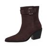 Fashion New Autumn Winter Women Western Cowgirl Chelsea Boots Buckle Slip-on European Cossacks Ladies Shoes Flock High Heels Booties