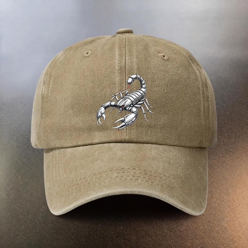 A Vintage Realistic Style Scorpion Print Washed Cap Perfect for Daily Outings As a SunShielding Baseball Hat This Trendy Coup