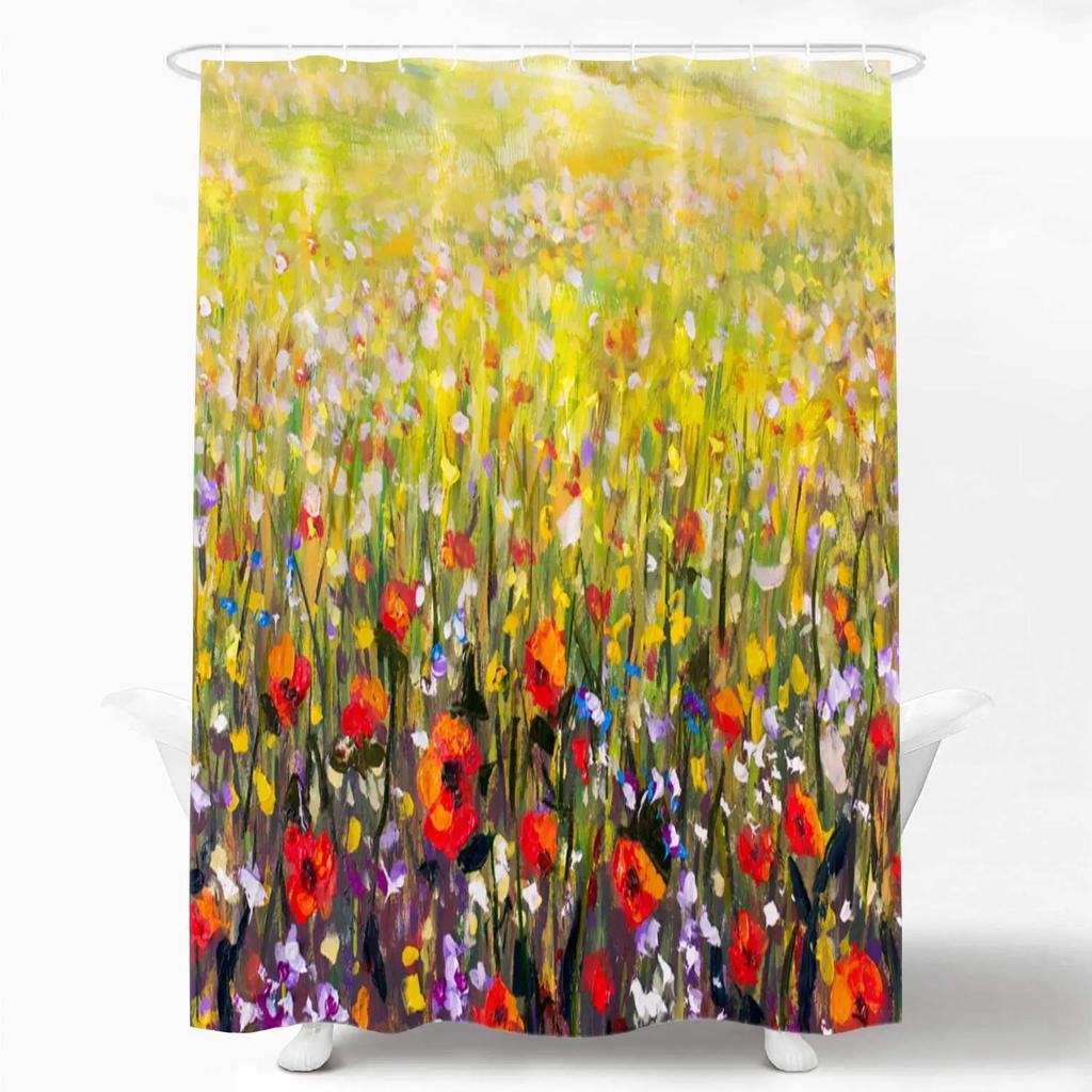 Vibrant Floral Shower Curtain, Waterproof Fabric with Artistic Garden Design for Lively Bathroom Decor, Adds Natural Charm