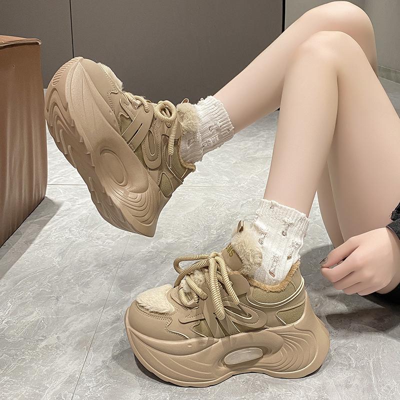 Fashion Women High Platform Sneakers 7.5CM Wedge Heels Walking Shoes Woman New Autumn Winter Warm Vulcanize Shoes Female Chunky Sneakers