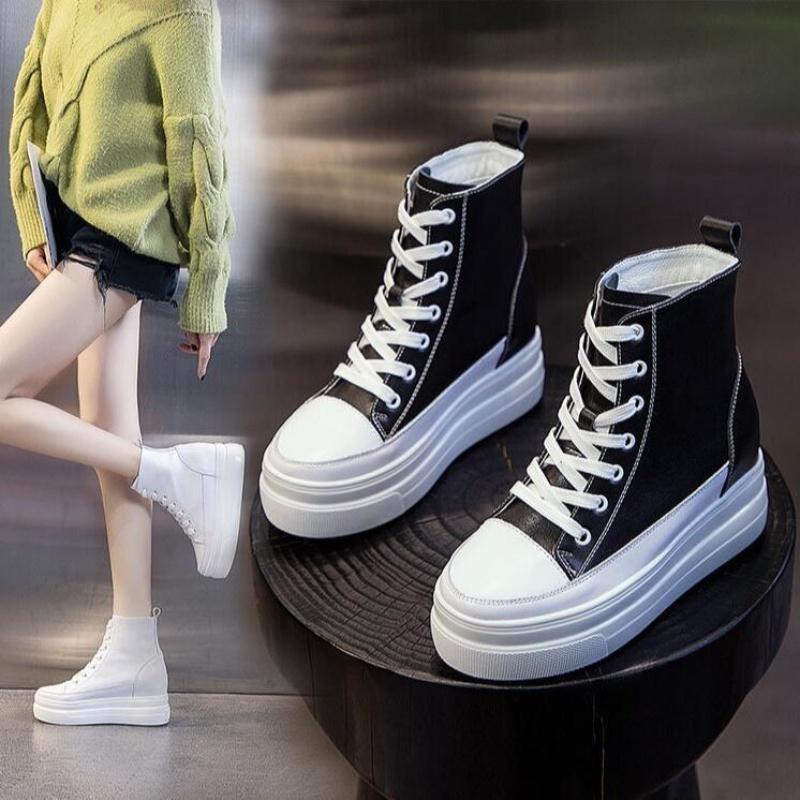 Ocqbi 8Cm Genuine Leather Platform Sneakers Wedge Shoes For Women Spring Autumn Winter Women Ankle Boots Casual Shoes