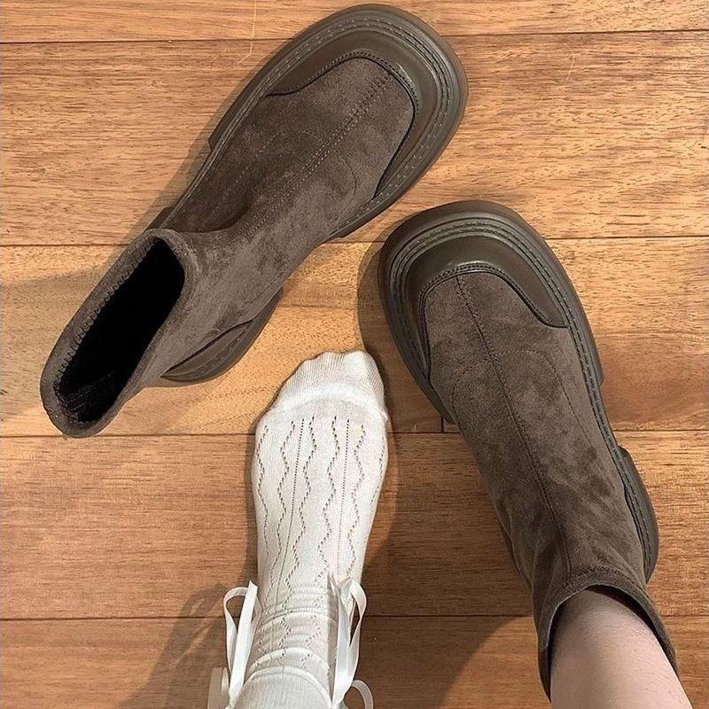 Platform Short Boots Women's Shoes New Early Autumn Elastic Thin Boots Retro Martin Boots Chelsea Boots