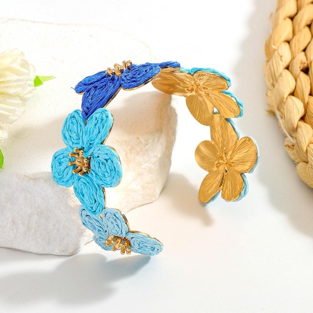 Colorful Woven Flower Bangle Vintage Hand Ring Retro Raffia Grass Bracelet  Gift