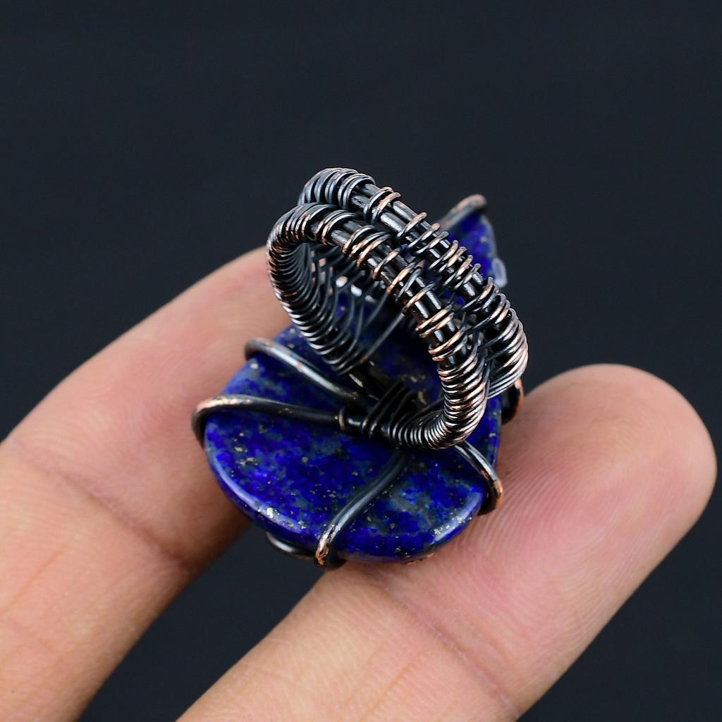 Natural Lapis Lazuli Gemstone Handmade Copper Wire Wrap Ring Size 5.5 e0A98