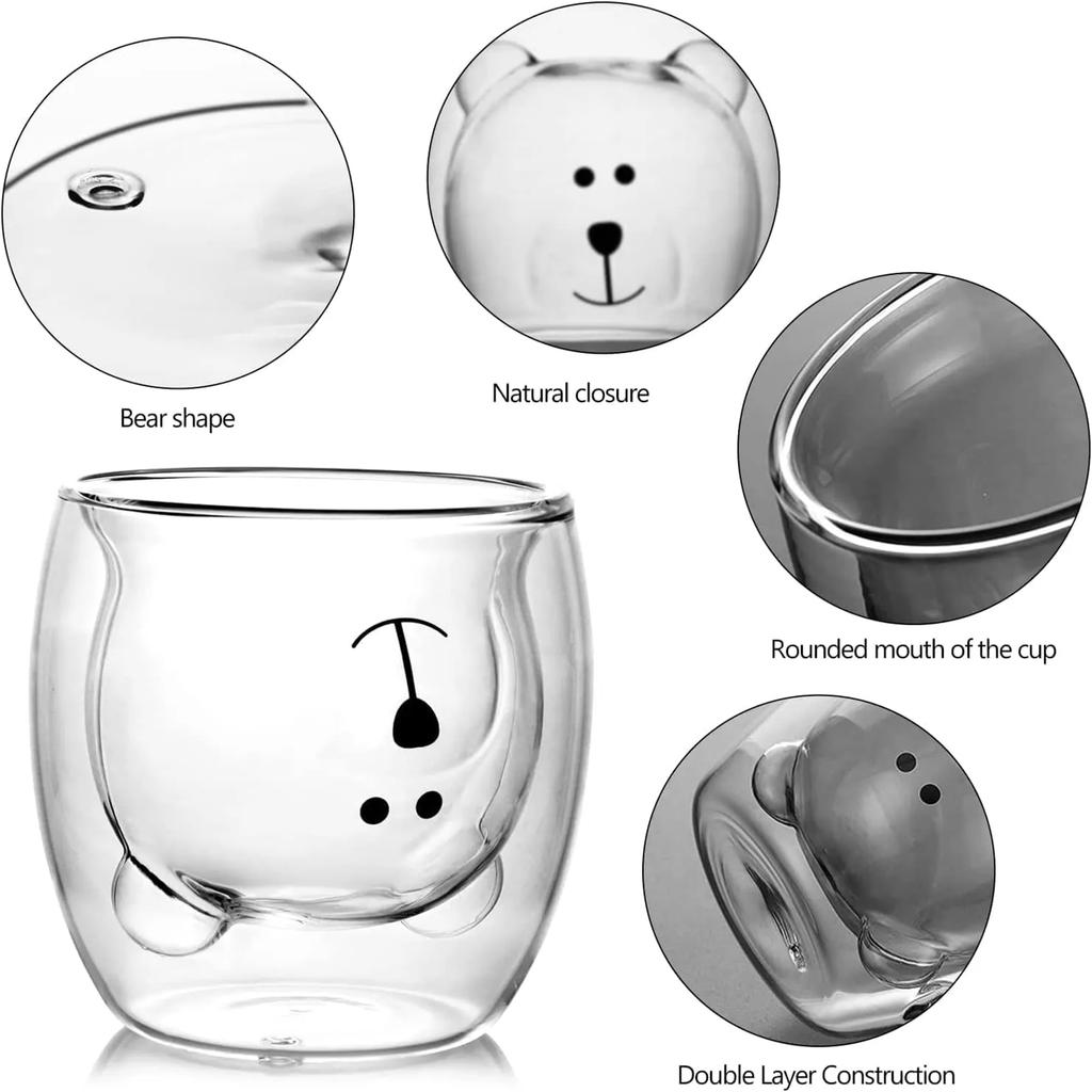 Cute Bear Tea Cup Double Wall Glass