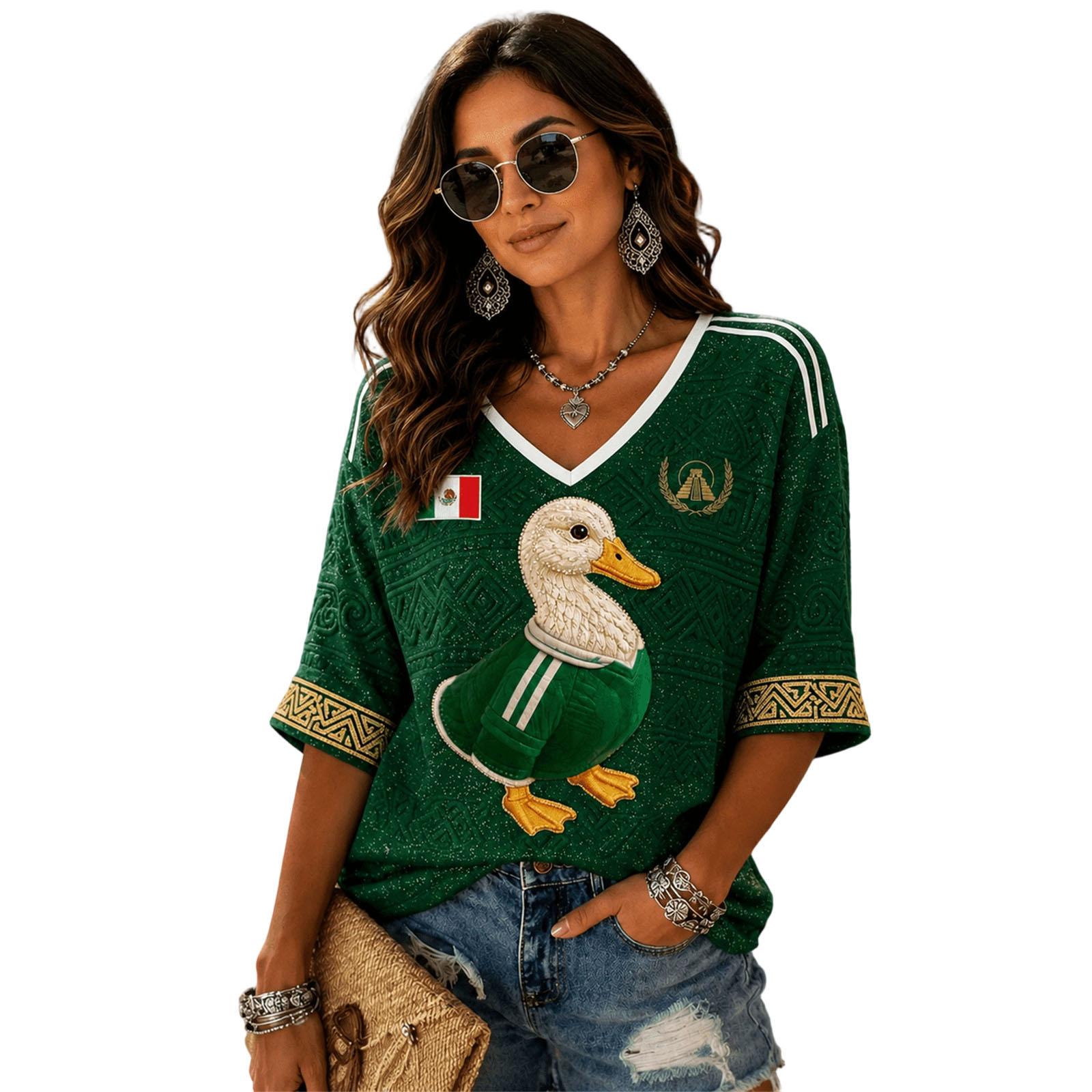 Women s V-Neck Soccer Print Lightweight Top for Spring and Summer XXL