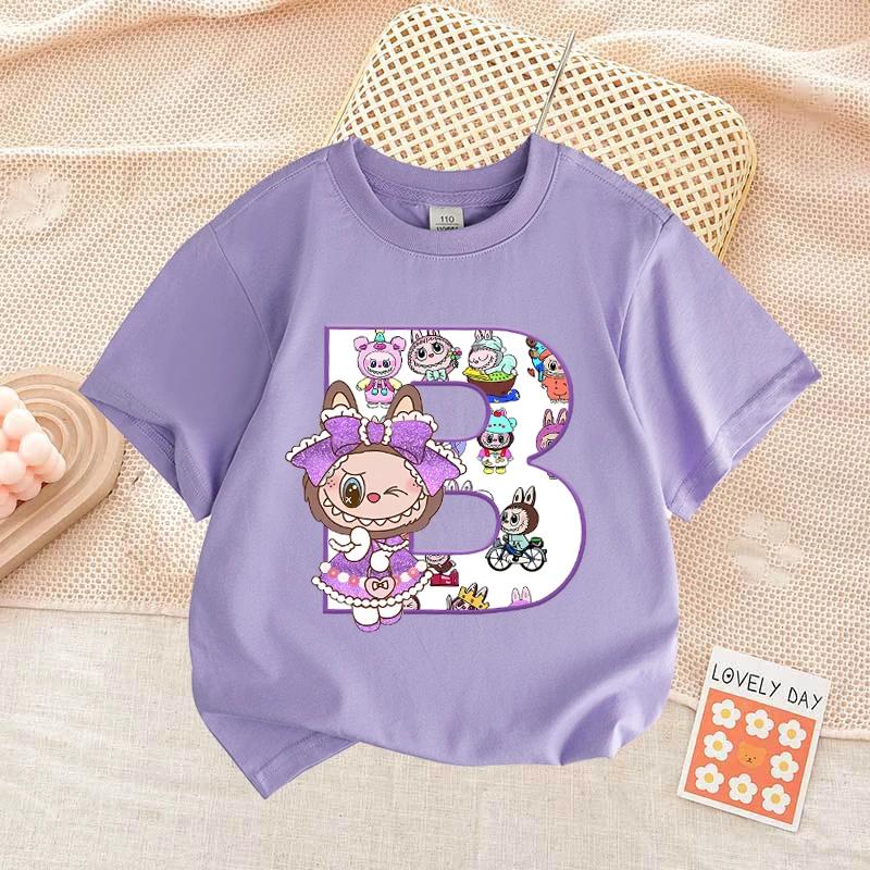 Cute Letter Printed T-shirt Cotton Summer Outdoor Wear Short Sleeve Girls Clothes Top Cartoon Children Clothing Toddler