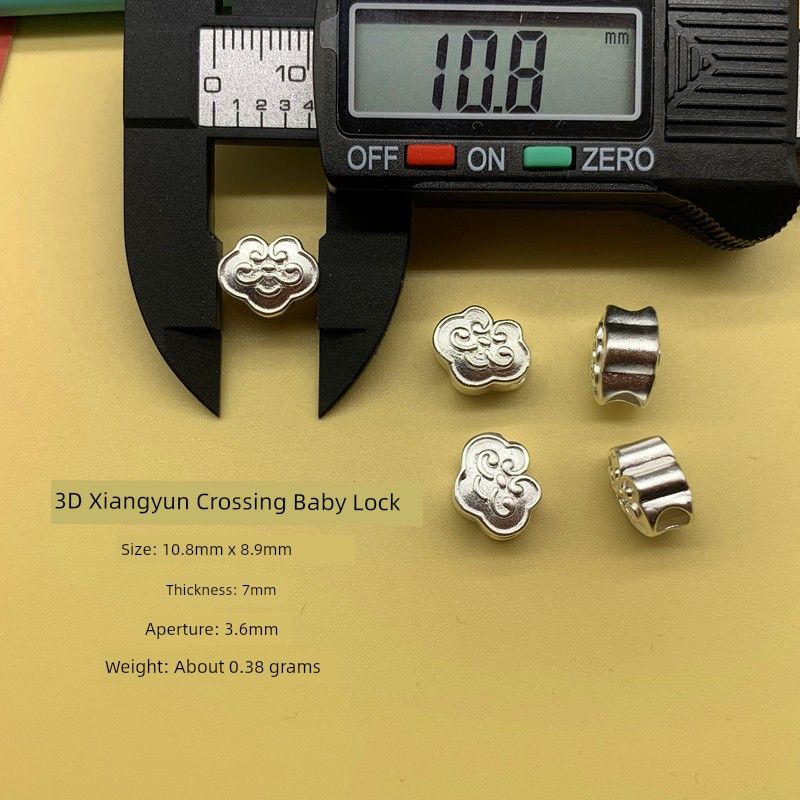 

Pure Silver 999 Sterling Silver Spacer Beads Accessories Xiangyun Baby Lock Woven Bracelet DIY Ornament Carrying Strap 3D Hard Silver Horizontal Wear 3D Xiangyun Crossing Baby Lock