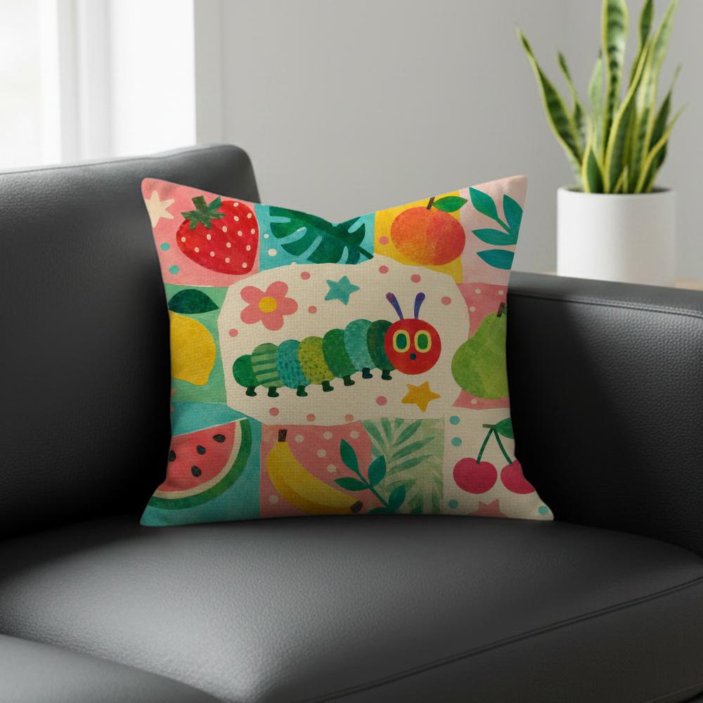Character The Very Hungry Caterpillar Cushion Cover Natural Linen Pillowcase Set AllinOne Decor for Sofa Bedroom  Chair