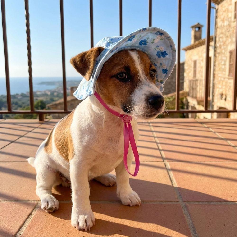 Floral Pattern Pet Sun Hat Adjustable UV Protection Adorable Pet Hat With Ear Holes Breathable Cat Sun Protection Hat