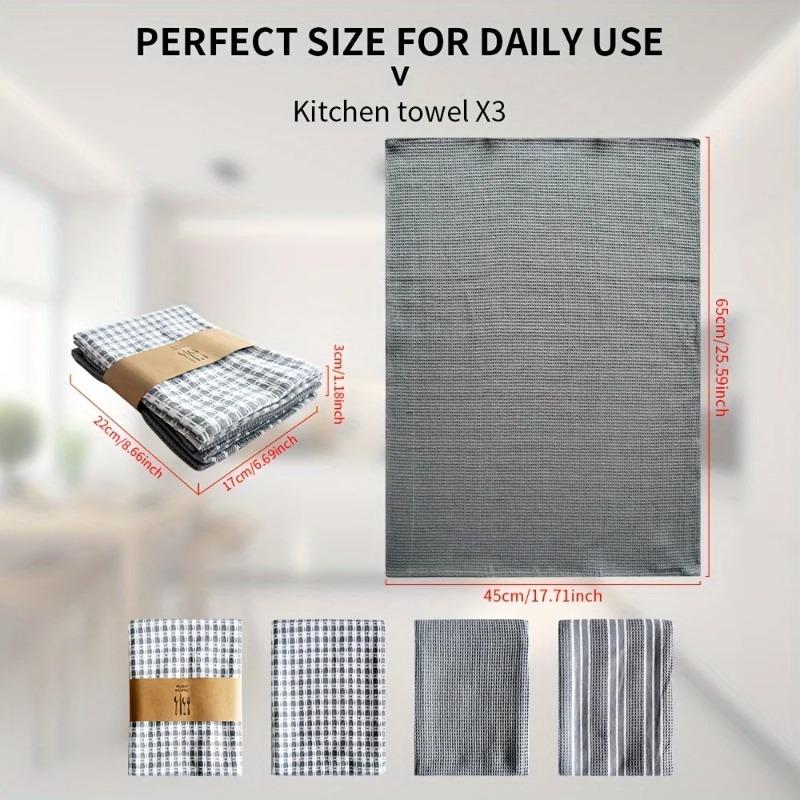 3pcs/set Cotton Kitchen Tea Towel & Napkin Set, Soft Absorbent Household Cleaning Cloth for Daily Use