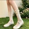 Summer thin stacking socks ballet white lace socks miu long tube milk white with Mary Jane shoes medium tube socks