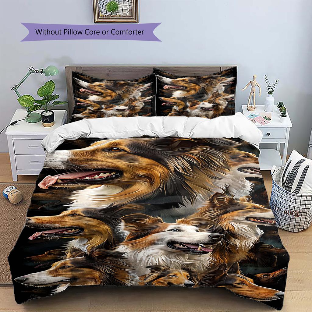 Scottish Shepherd Pattern Bedding Quilt Set Quilt Cover Pillowcase Home Decoration Gift (1 * Duvet Cover + 2 * Pillowcase, Without Core)