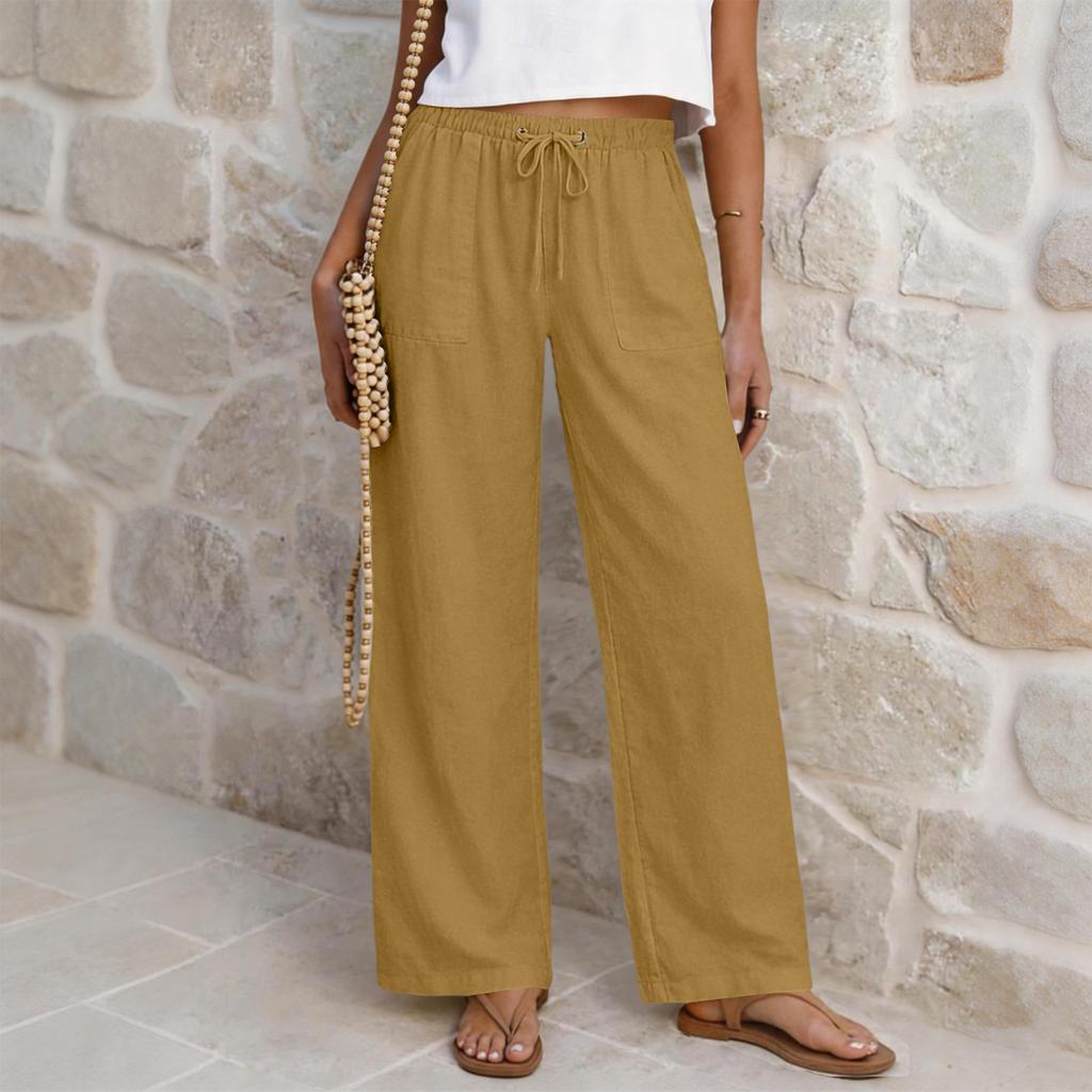 Women’s Casual High Waist Drawstring Straight Leg Wide Leg Pants Relaxed Fit Trousers with Pockets for Daily Wear