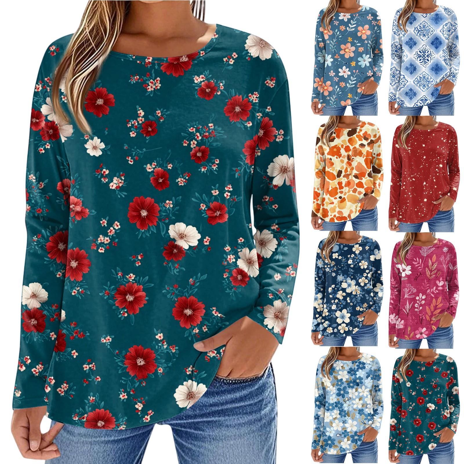 

Women s Fashionable Casual Printed Long Sleeved Round Neck Top Round Neck Top Top XL