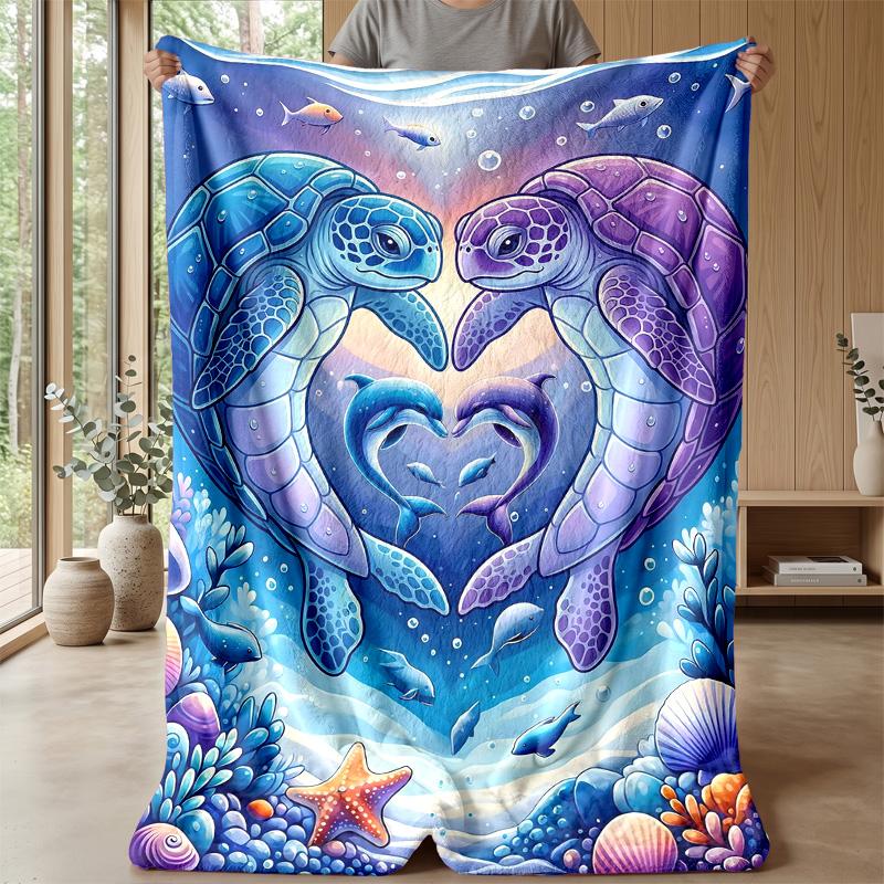 Ocean Heart Connection Theme blanket Lightweight Warm Flannel Blanket Decorative Throw Blanket for Home Decoration