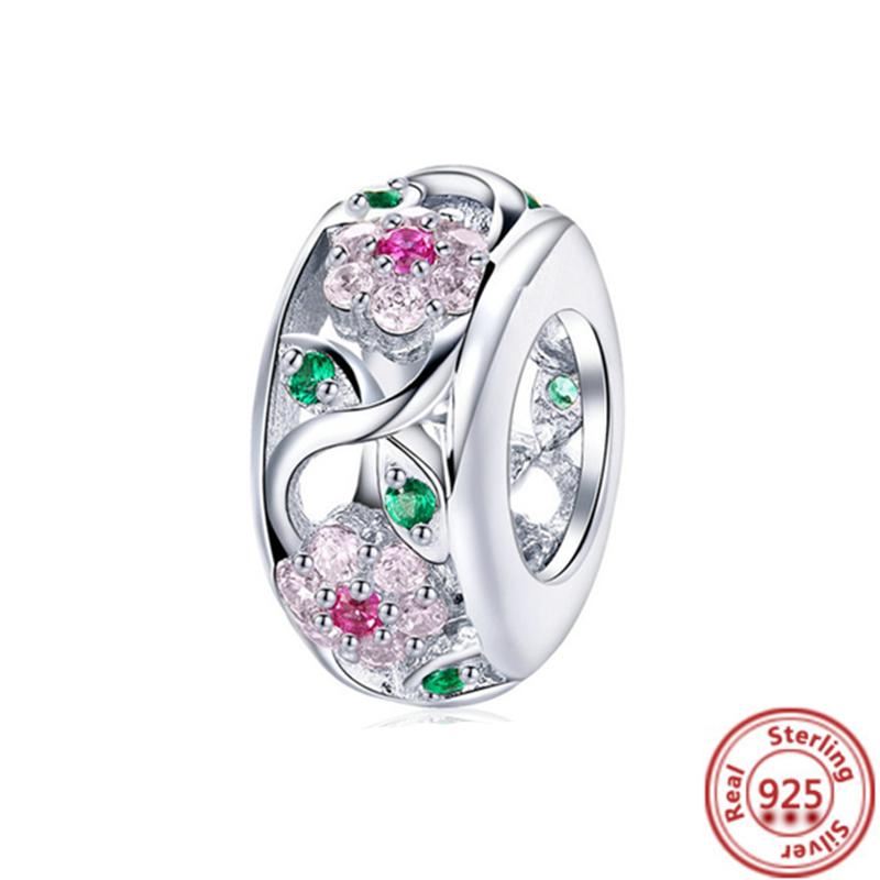 925 Silver Ihåliga Blommor Cykel Dansare Mode Berlock Pärlor Passar Berlockarmband Armband Kvinnosmycken