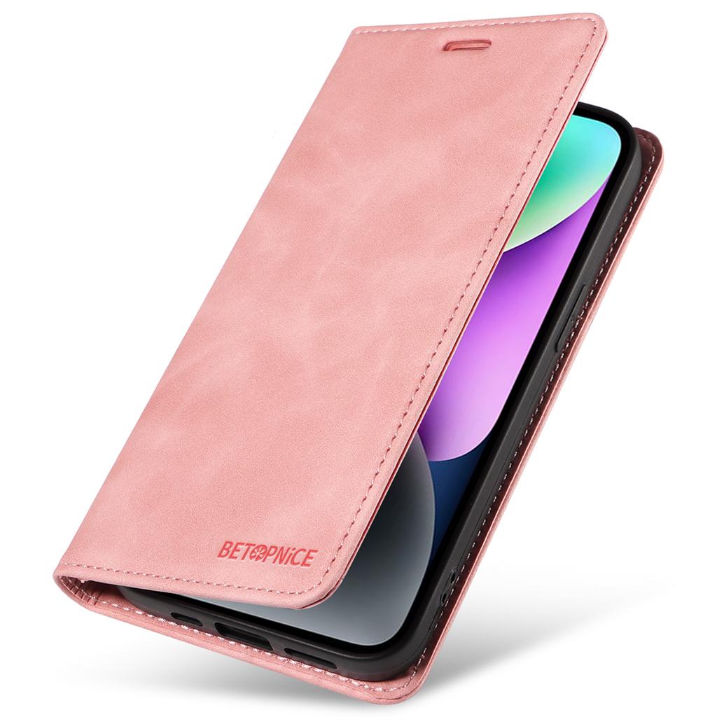 BETOPNICE 003 Do iPhone'a 15 W pełni owinięte etui z PU z blokadą RFID, portfelem i podstawką