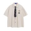 Men's Clothing American Retro Campus Trendy Brand Couple Striped Tie Shirt Short Sleeve Men's and Women's