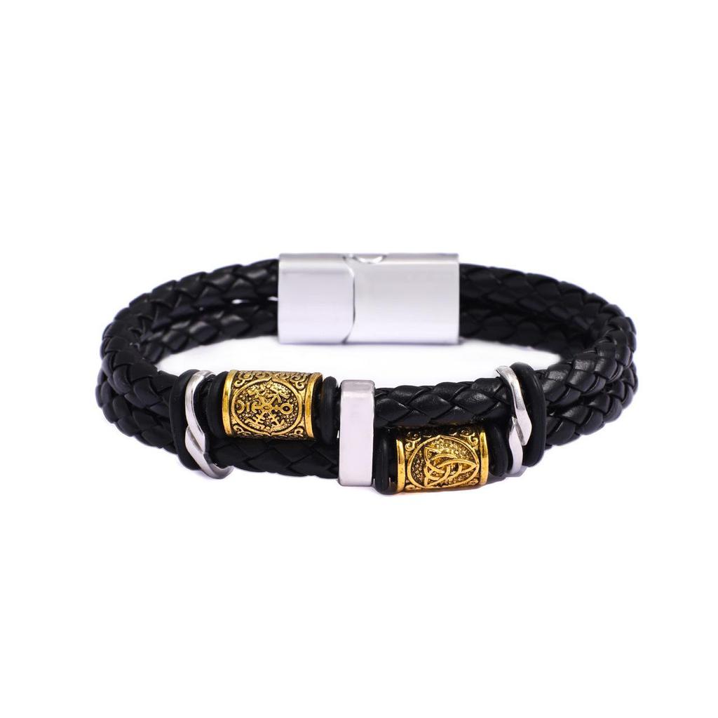 Nordisches Retro-Muster Doppellagiges Lederarmband für Herren