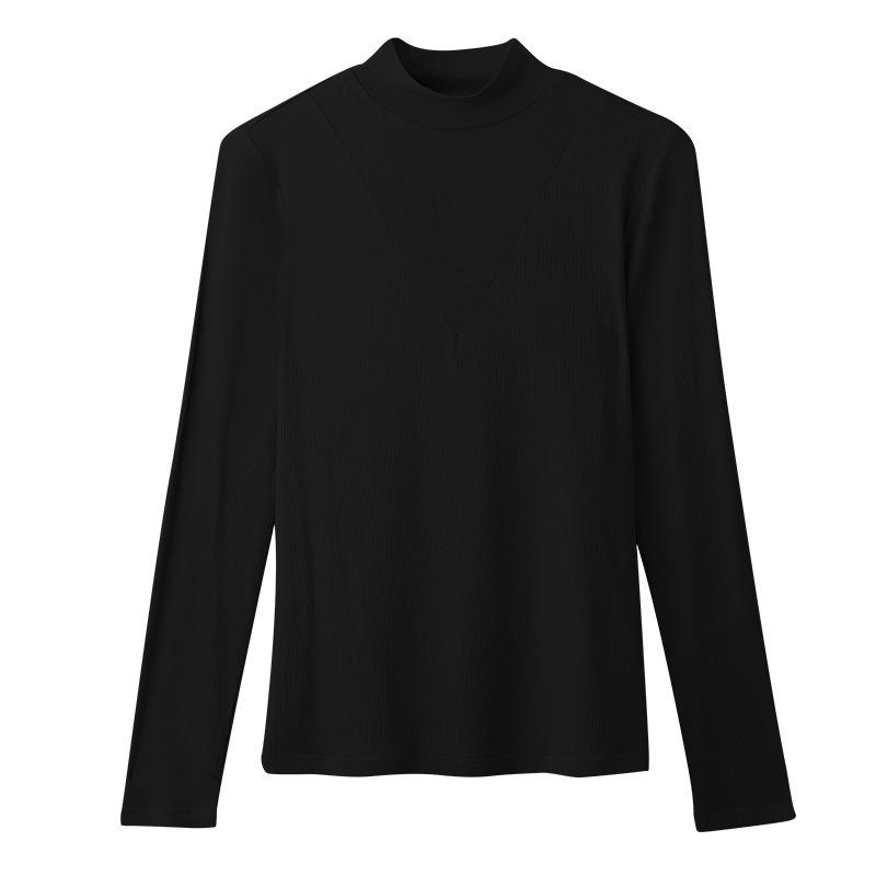 Mid Autumn Splicing Half High Collar Solid Color Long Sleeve T-shirt for Women Bottom Shirt