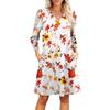 Women's Fashion V-neck Casual Beach Dress Three-quarter Sleeves Floral Print Dress