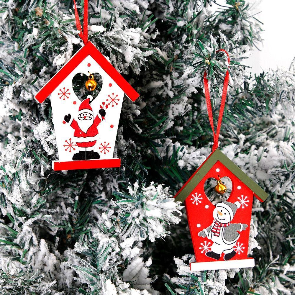 

5pcs Charming Christmas Tree Decoration Pendant Wooden Hanging Ornament Christmas Hut Pendant Kids
