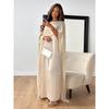 2025 Spring and Autumn Chiffon Satin Cross-Border Women Shawl Sleeve round Neck Solid Jumpsuit Long dress Long Shawl Dress
