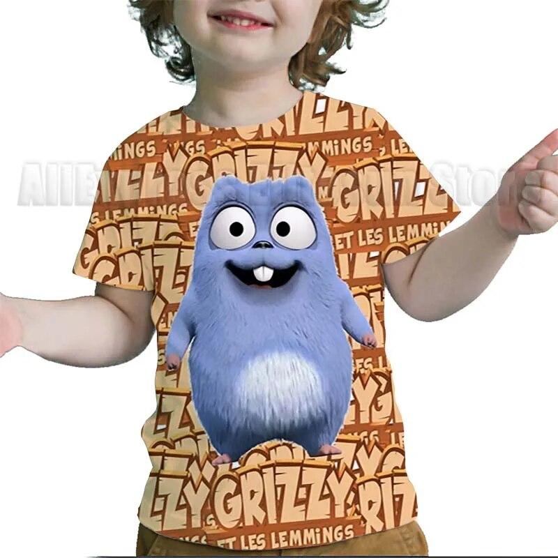 Camisetas con estampado 3D de Grizzy y los Lemmings para niños, camisetas de dibujos animados para niños y niñas, camisetas de Anime, camisetas de calle