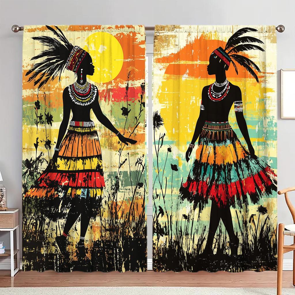 Artistic Panels African Primitive Tribal Decoration Semi Curtain Half Suitable Home Decorative Curtains Light Blocking Made Of Polyester