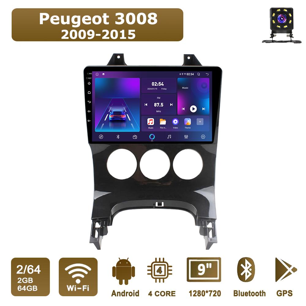 

Автомобильная магнитола Android Car-Play для Peugeot 3008 2009-2015 Мультимедийный проигрыватель Головное устройство Стерео Навигация GPS BT WIFI, 2+64 ГБ B чёрный