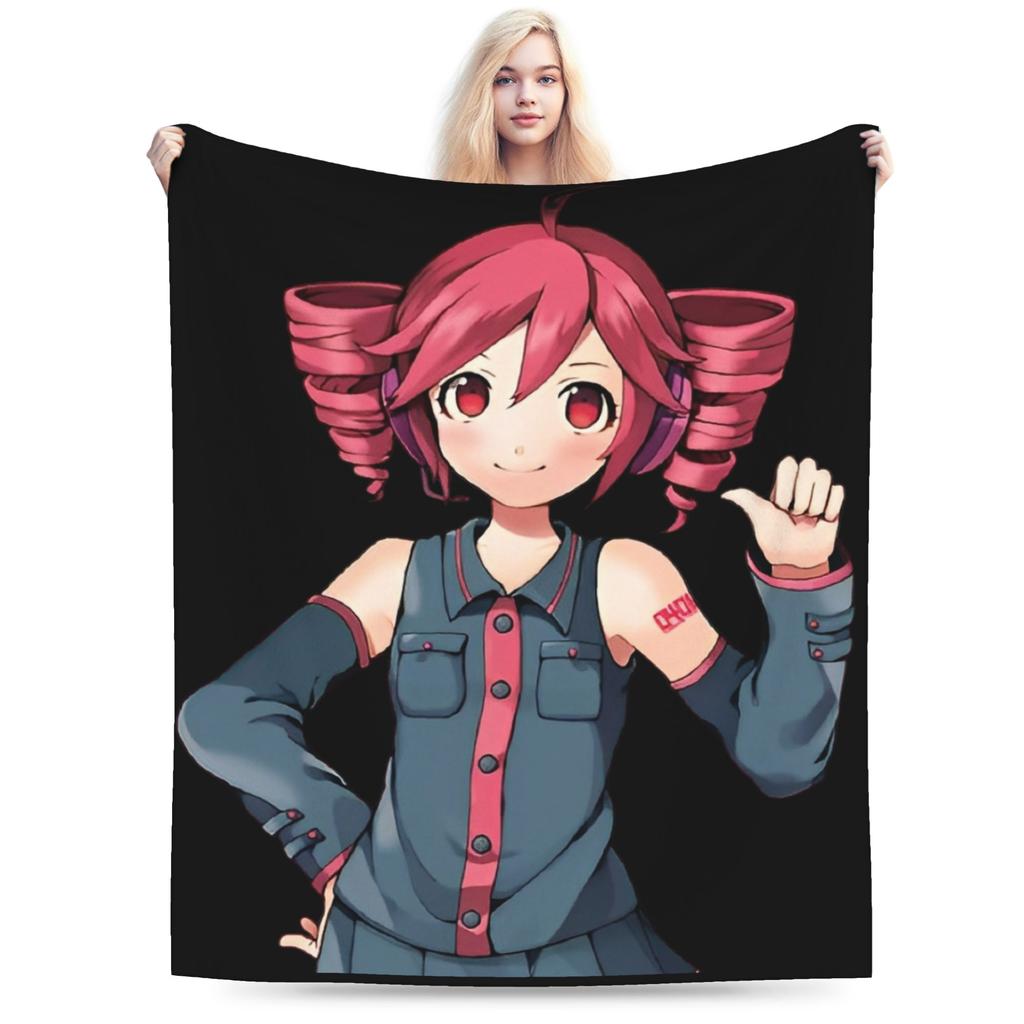Kasane Teto Velvet Throw Blanket Anime Vtuber Blanket for Sofa Office Warm Plush Thin Quilt