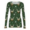 Women's Fashion Slim-Fit Round Neck Base Layer T-Shirt Christmas Print Long-Sleeved Top