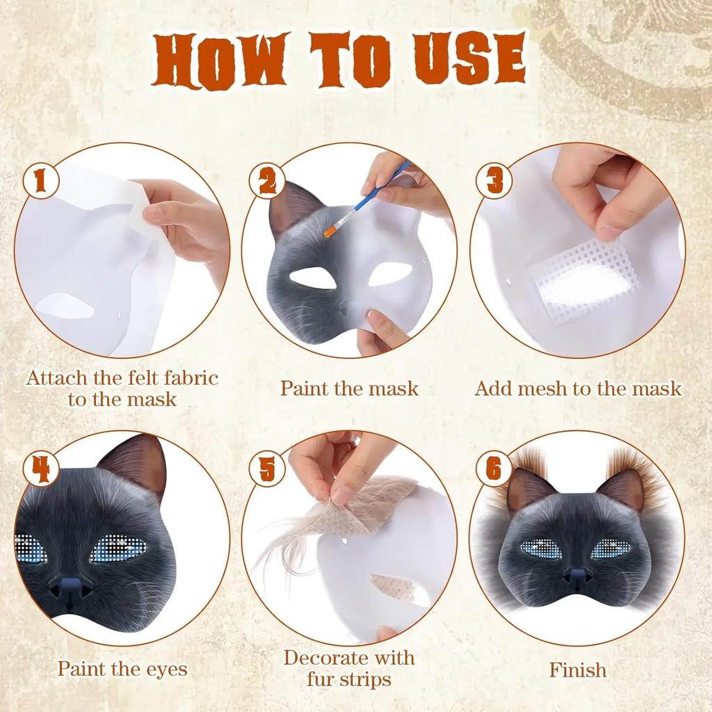 6-24 Sets Therian Mask Kit Paper Blank Masks White Masquerade Masks DIY Animal Half Facemasks for Cosplay Party Birthday Xmas