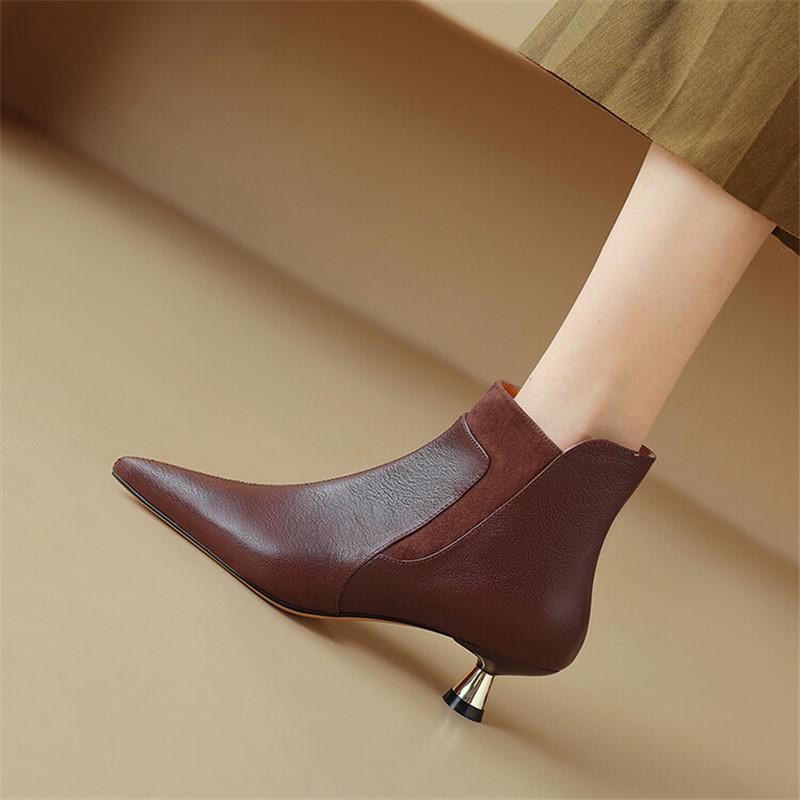 Fashion New Autumn Genuine Leather Women Boots Fashion Pointed Toe Knight Boots for Women Concise Short Boots Women Botines Mujer