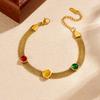 Gold Plated Multi Layer Mesh Chain Bracelet with Colorful Stones
