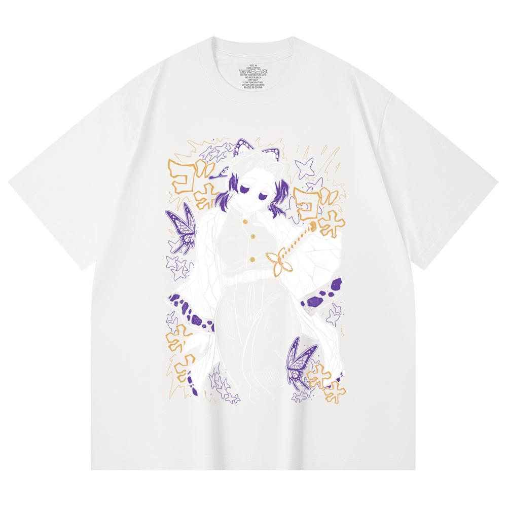 230 Gsm 100% Cotton Demon Slayer V45 Shinobu Print Unisex Heavy Cotton T Shirt