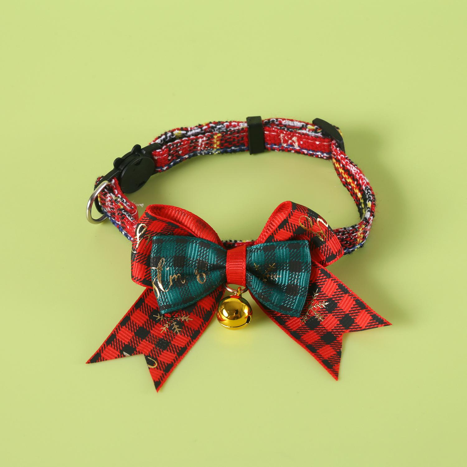 

Pet Cat Christmas Bow Collar with Bell 17-33cm Adjustable Red Green Grid Cat Collar Tie Pet Christmas Costume Necklace червоний