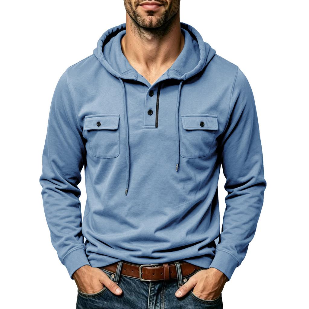 Men Outdoor Long Sleeve Multiple Pockets Drawstring Hooded Sweatshirt