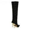 Eilyken Sexy Runway Crystal Stretch Fabric Sock Over the Knee Boot Thigh Stiletto High Pointed Toe Woman Shoes Size:35 43