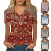 Women's Short Sleeve T-shirt Printed V-neck Imitation Cotton Top