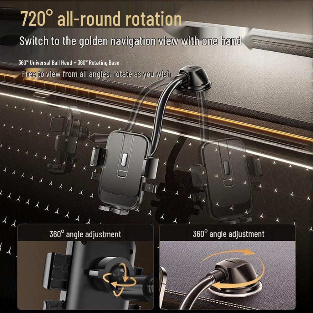 360° Car Phone Holder with Suction Cup and Vacuum Support