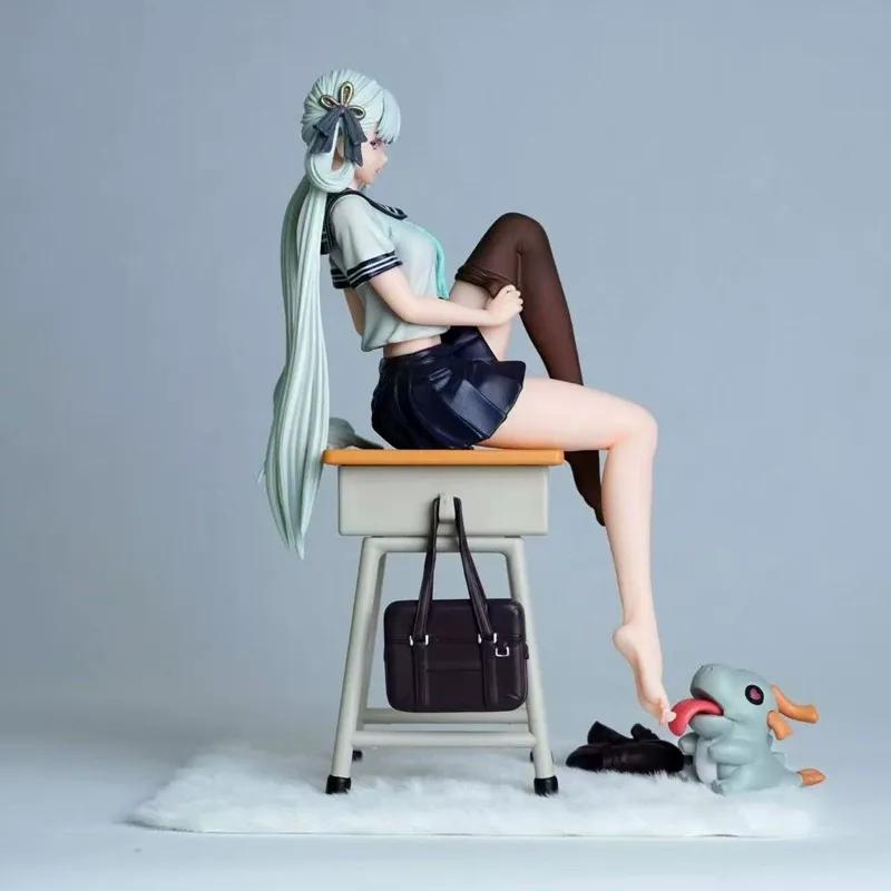 25cm Wuthering Waves JK Uniform Dragon Girl Anime Sitting Figure Replaceable Face Cute Doll Desktop Ornament Game Model Toy Gift