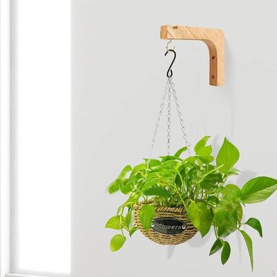 Ganchos de planta para cabide de parede, cesta de madeira compacta para pendurar, ornamentos para alimentadores de pássaros