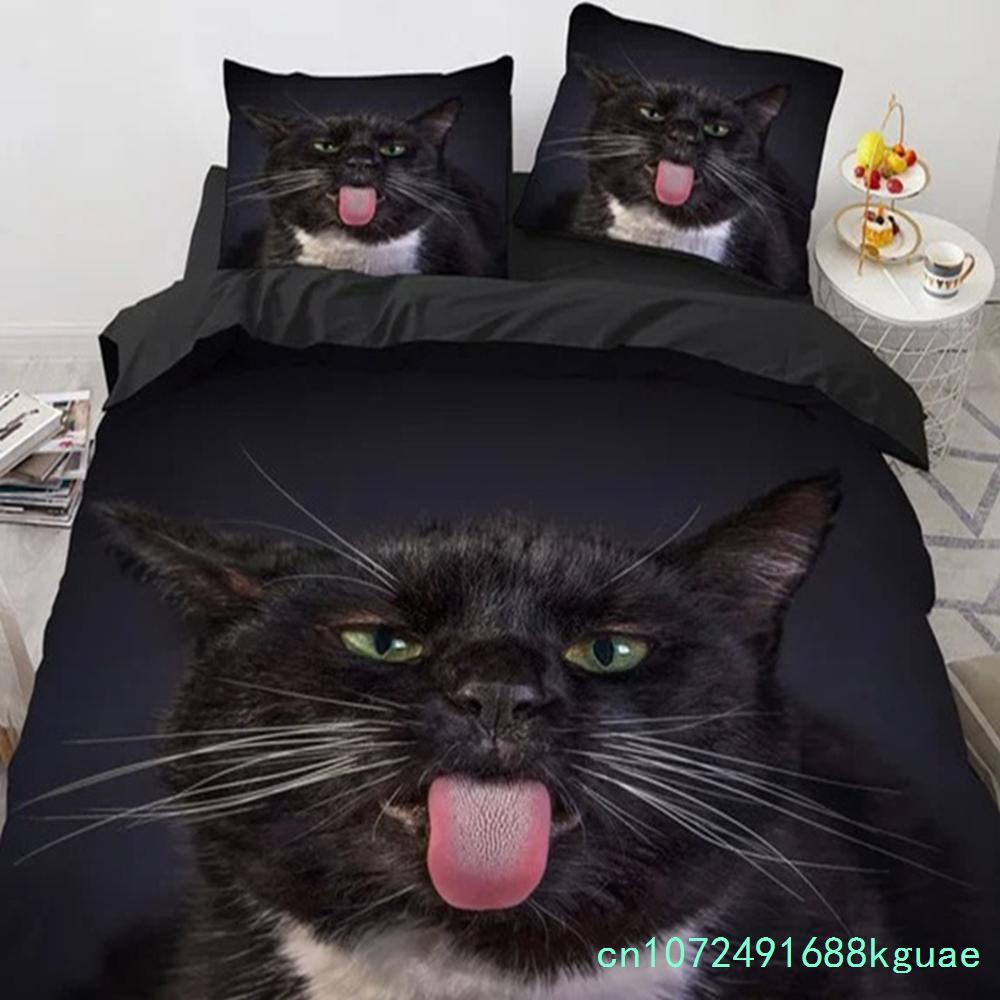 3D Cat Bedding Set Luxury Animal Duvet Cover With Pillowcase Queen King Single Double Size For Girls Boy Polyester Quilt Cover