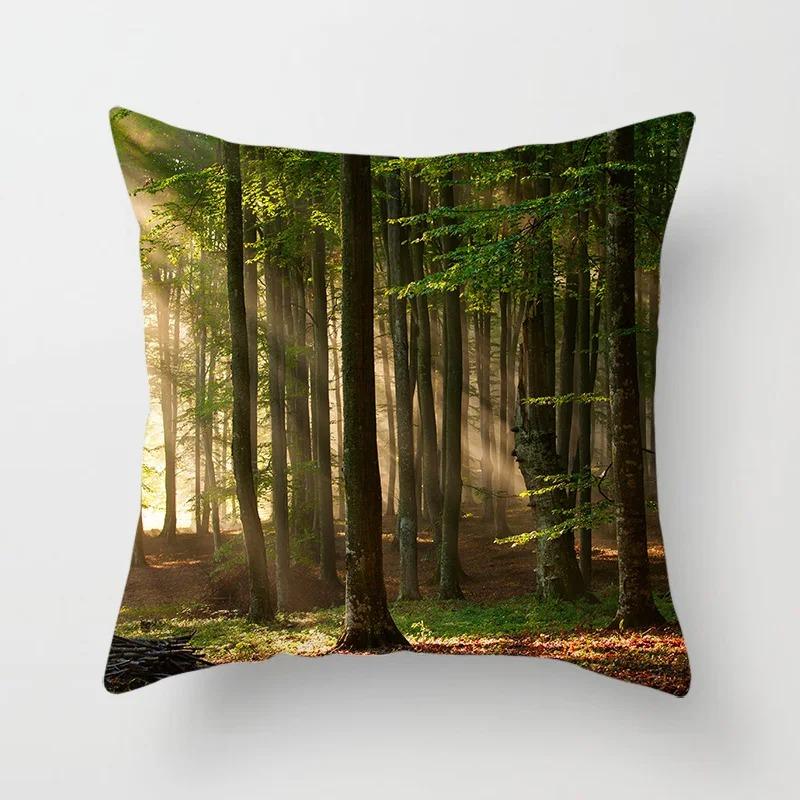 Office Living Room Home Pillowcase Car Ornaments Forest Sunshine Landscape Print Pillowcase