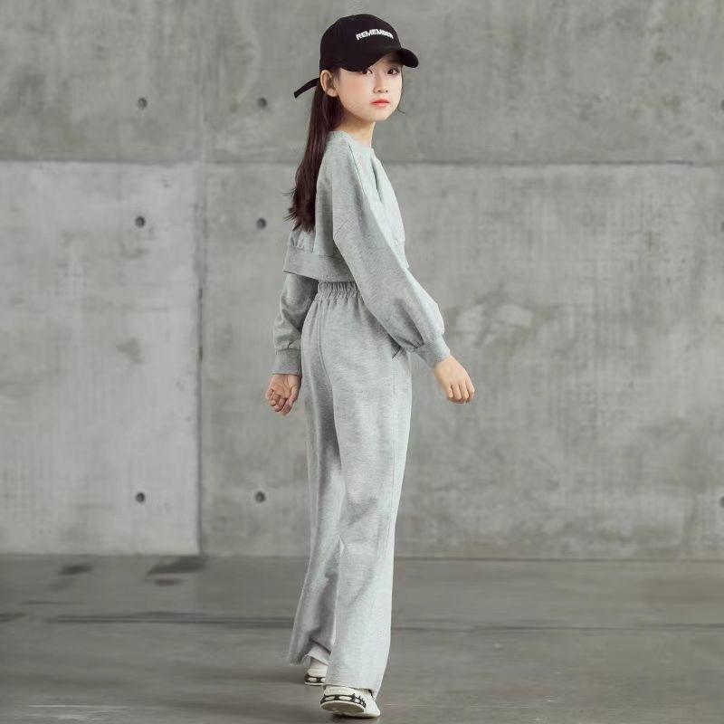 Pantaloni Larghi a Maniche Lunghe da Ragazza per Primavera e Autunno Completo a Due Pezzi Pantaloni da Strada Fritti Vita Alta Stile Coreano da Donna